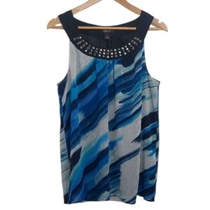 Style & Co Women's Size 14 Blouse Blue Black Sleeveless Y2K Layering Piece